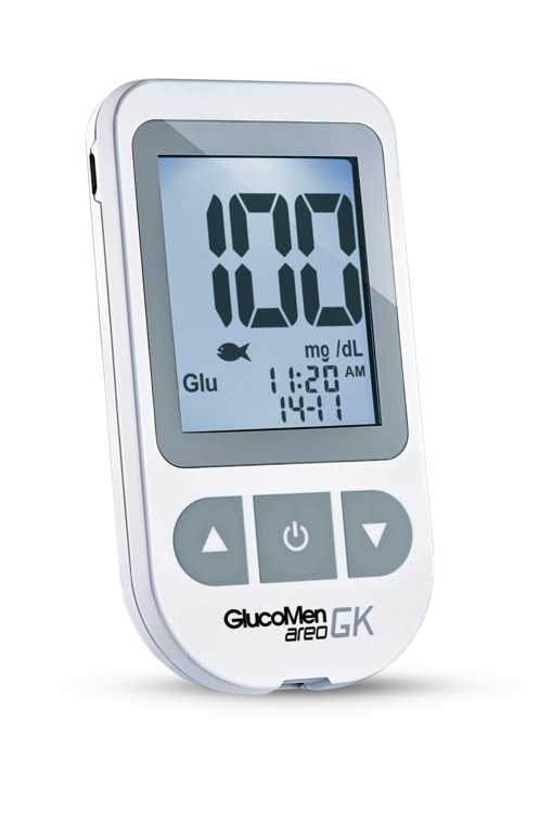 Glucosemeter GlucoMen Areo GK (incl Glucose- en beta-ketonen meter, prikpen, lancetten, glucosestrips, etui) - A.Menarini diagn