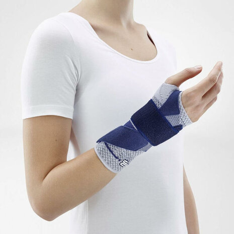 Bauerfeind - ManuTrain -  NIEUW MODEL - Actieve bandage voor de pols - titaan/blauw - unisex - op model